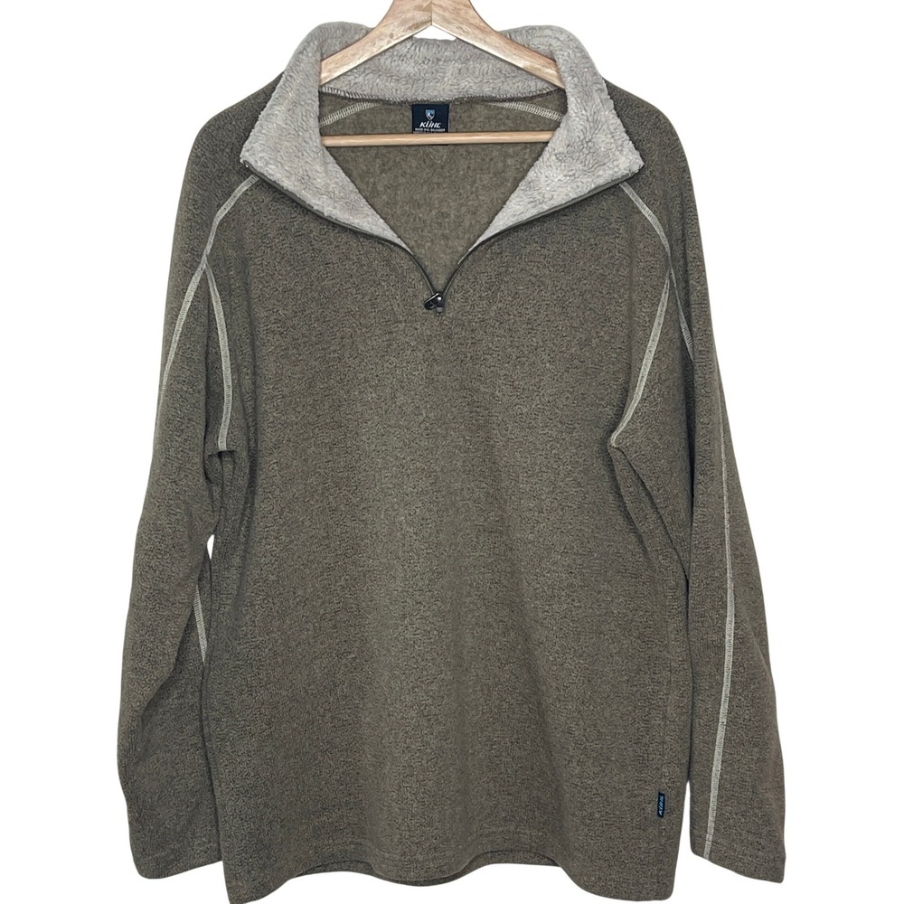 Kuhl Revel 1/4 Zip‎ Fleece Sweater Mens Large Olive Green Shearling Collar